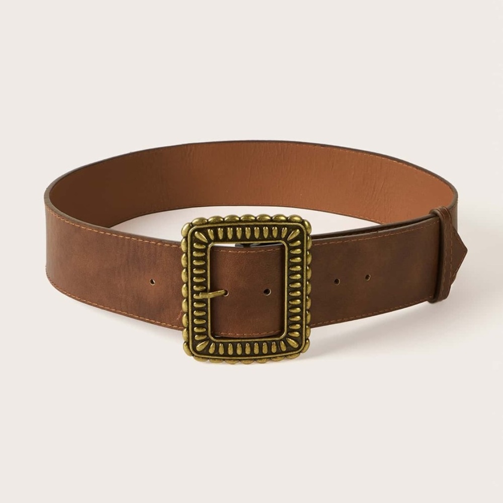 brown vegan leather gold tone buckle belt boho - Picture 3 of 5